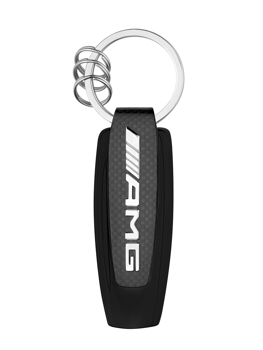 AMG typo key ring, silver/black/red, stainless steel/carbon fibre